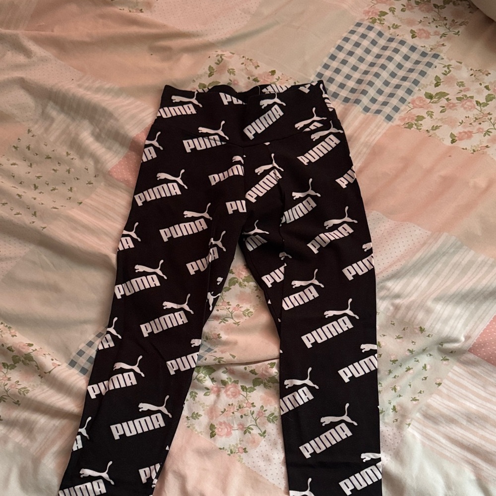 Puma Black Leggings with White Logo Allover